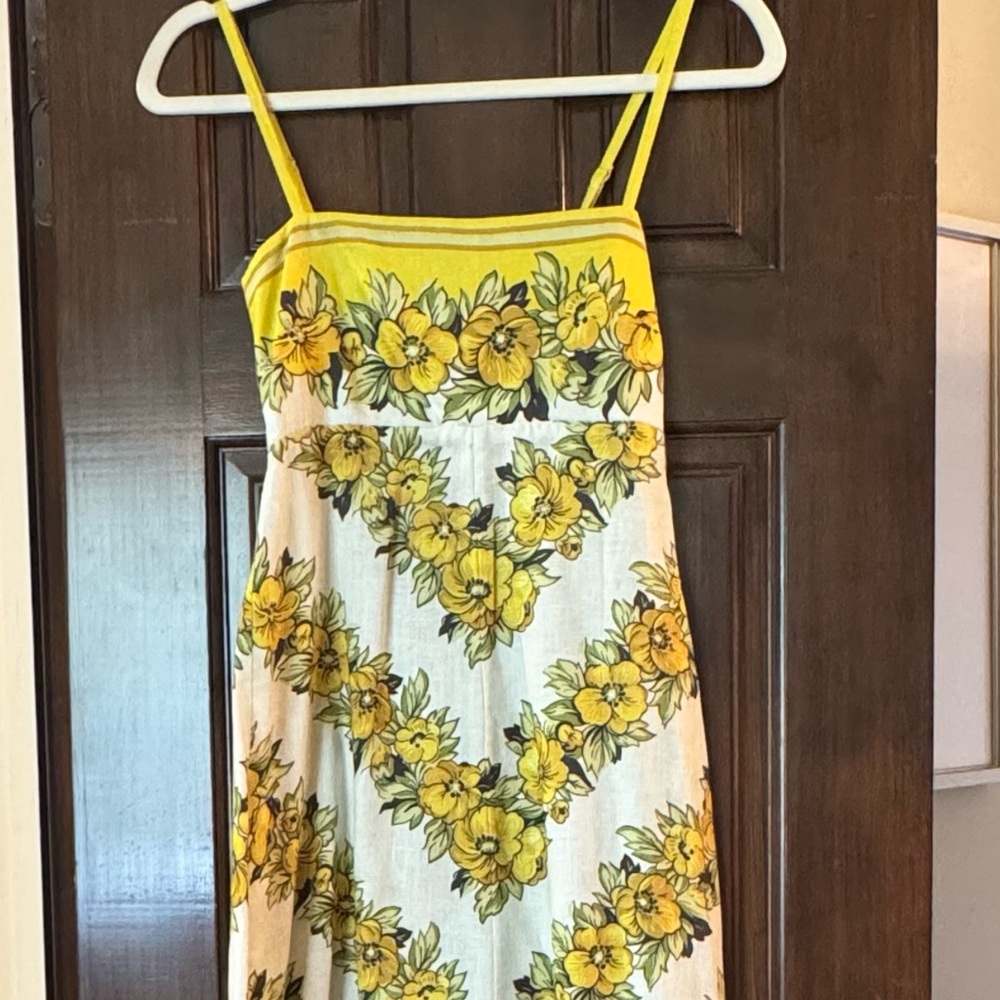 Alemais Yellow Linen Floral Maxi Dress